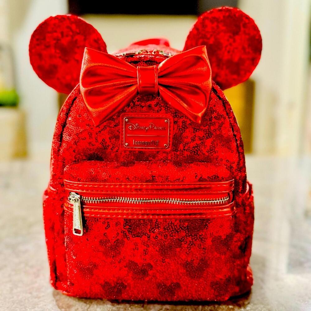 Loungefly Red Sequin Backpack With Bow - image 1
